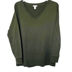 DAILY RITUAL LONG SLEEVE PULL-OVER V-NECK SWEATSHIRT, MENS, XL.ARMY GREEN